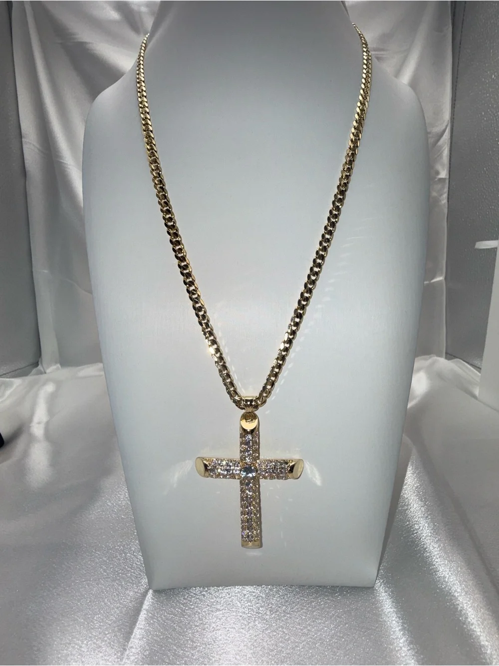 24” 18k dipped, 18k stamped AAACZ Cuban cross pendant set